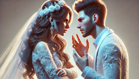 Wedding couple in love. Bride and groom in wedding dressの素材