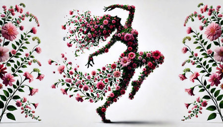 floral design on a white background, flowers and a ballerinaの素材
