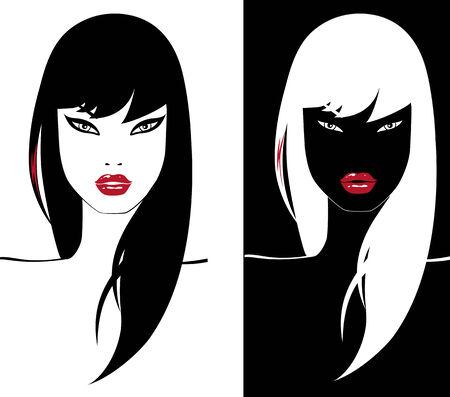 two glamour girl with red lipsのイラスト素材