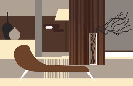 Interior of a room in retro style with dry branchesのイラスト素材