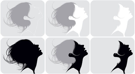 Silhouette of a female head with various hairdressesのイラスト素材