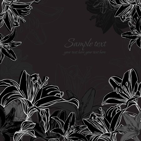 black and white background with liliesのイラスト素材
