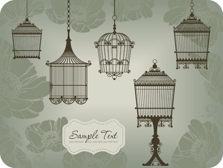 vintage card with five birdcagesのイラスト素材