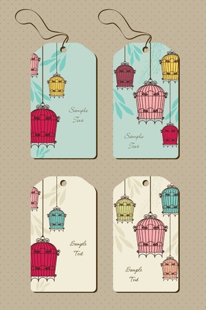 set of tags with vintage birdcagesのイラスト素材