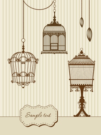 vintage card with birdcagesのイラスト素材