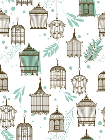 Vector pattern with vintag birdcageのイラスト素材