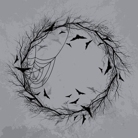 Vector Halloween wreath with pumpkin and batsのイラスト素材