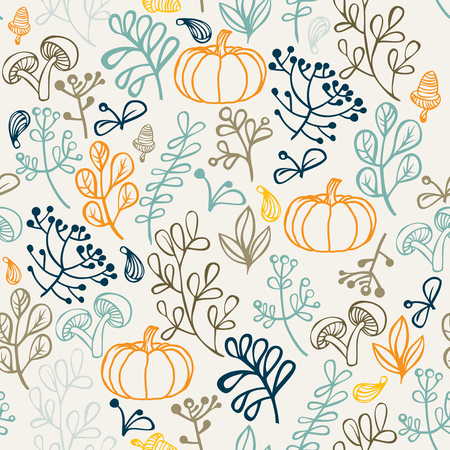 Autumn seamless pattern can be used for wallpaper, website background, wrapping paper. Autumn elements design of leaf and pumkinのイラスト素材
