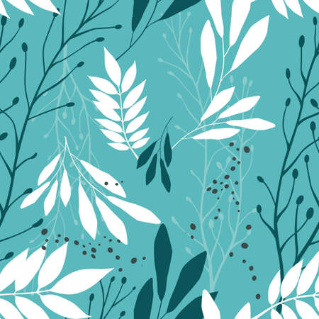 Abstract seamless patterns with leaves and geometric shapesのイラスト素材