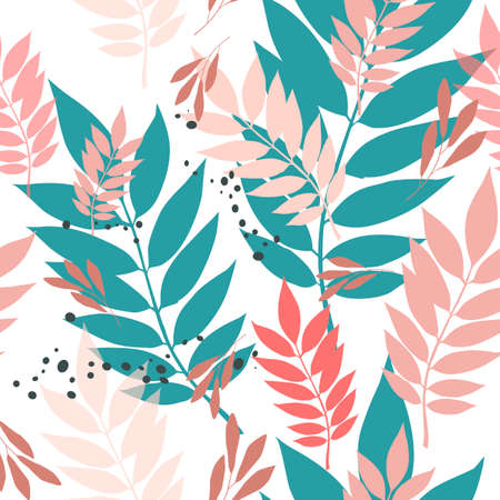 abstract botanic seamless pattern with exotic leaves, hand drawn backgroundのイラスト素材