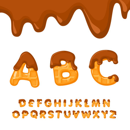 Chocolate waffle letters sweet alphabet dessert for kids pictograms poster collection abstract vector illustrationのイラスト素材