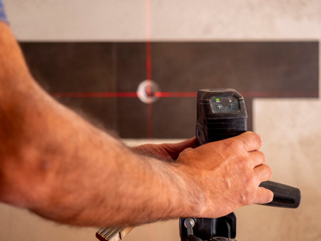 laser level on the wallの写真素材