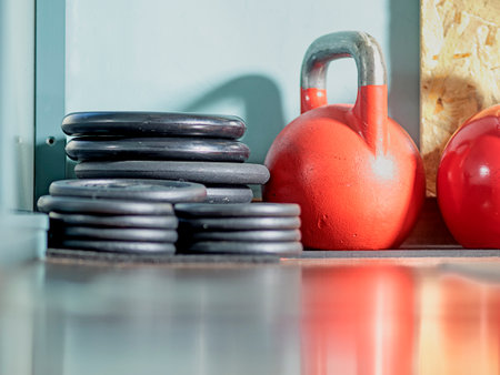 iron ball with handle, barbell weights in the gym