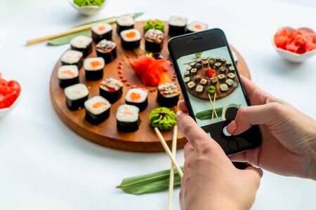 sushi on a wooden surfaceの写真素材