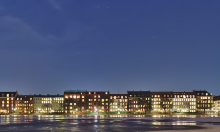 House on the Embankment. Starry sky. Copenhagen, Denmark
