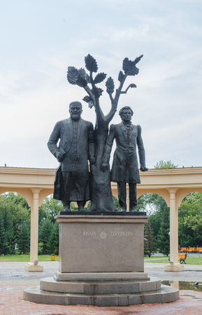 Petropavl, Kazakhstan - August 11, 2016: Monument - Abai and Pushkinのeditorial素材