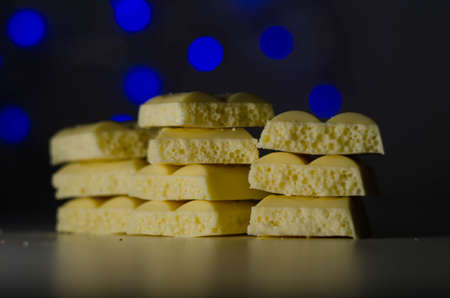 White aerated chocolate, on a white table