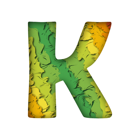 Paper cut letter K. Realistic multi layers papercut effect on white background. Colorful character of alphabet letter font.のイラスト素材