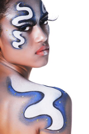 African woman with coloufrul make up on her face.の写真素材