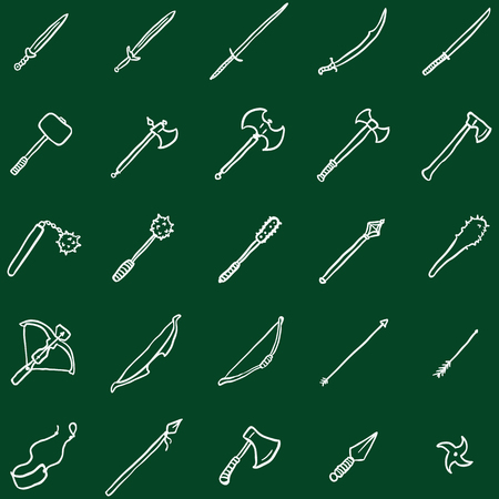 Vector Set of Chalk Doodle Medieval Weapon Iconsのイラスト素材