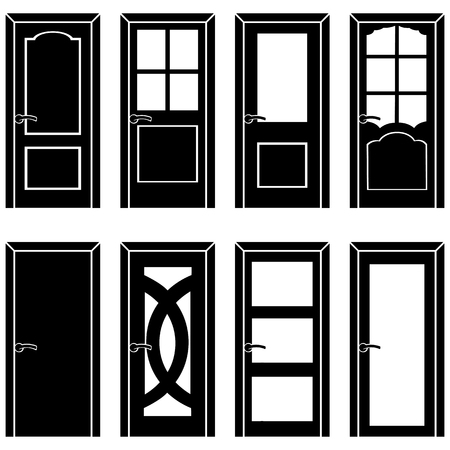 vector set of 8 Black door iconsのイラスト素材
