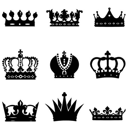 vector set of 9 black crown iconsのイラスト素材