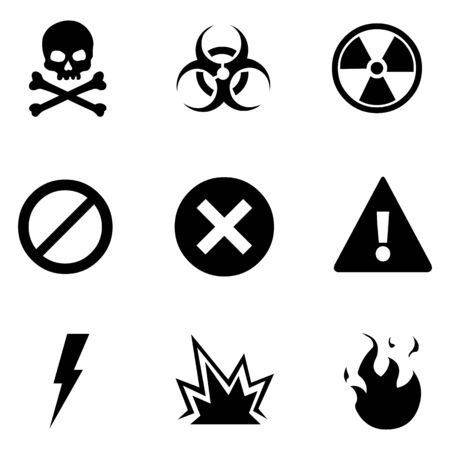 Vector Set of 9 Flat Basic Warning Iconsのイラスト素材