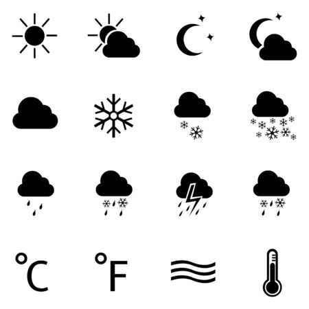 vector set of 16 black weather iconsのイラスト素材