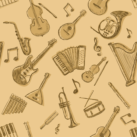 Vector Seamless Pattern Background of Musical Instrimentsのイラスト素材