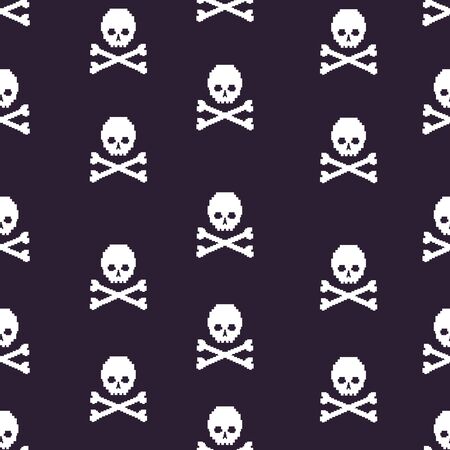 vector seamless pattern with pixel skulls and bonesのイラスト素材