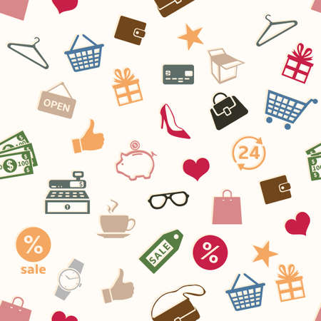Vector Seamless Pattern Background of Shopping Signs.のイラスト素材