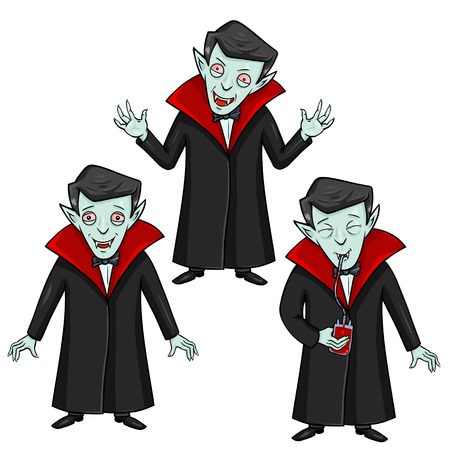 Vector Set of Halloween Characters - Vampire. Smilling, Attacking and Drinking Blood.のイラスト素材