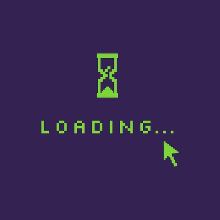 Vector Pixel Illustration: Loading. Green Letters on Dark Background.のイラスト素材