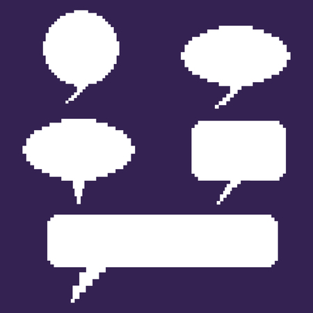 Vector Set of Blank White Pixel Bubbles. Dark Background.のイラスト素材