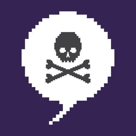 Vector Pixel Bubble - Skull with Cross Bones. Death. Game over.のイラスト素材