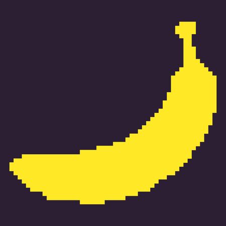 Vector Single Oldschool Pixel Fruit Illustration. Pixel Yellow Banana.のイラスト素材