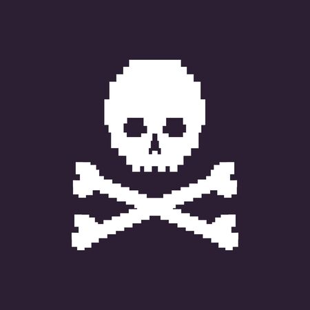 Vector Pixel Illustration - White Skull on Dark Backgroundのイラスト素材