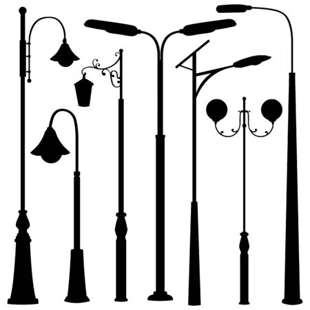 Vector Set of Black Street Lights Silhouettesのイラスト素材