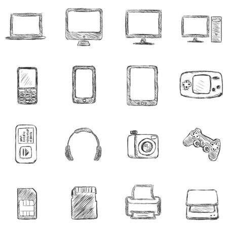 Vector Set of Sketch Computer Devices Iconsのイラスト素材