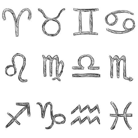 vector set of sketch zodiac signsのイラスト素材