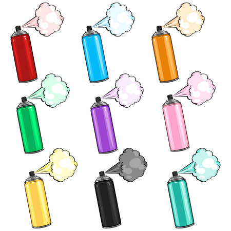 Vector Set of Cartoon Color Aerosol Sprays with  Paintのイラスト素材