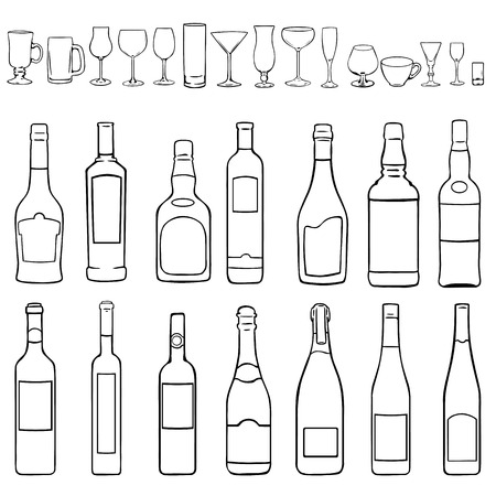 Vector Set of Lineart Bottles and Steamware on White Backgroundのイラスト素材