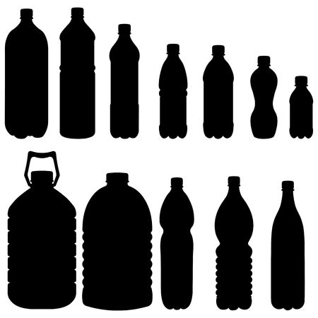 Vector Silhouettes of Plastic Bottles on White Backgroundのイラスト素材