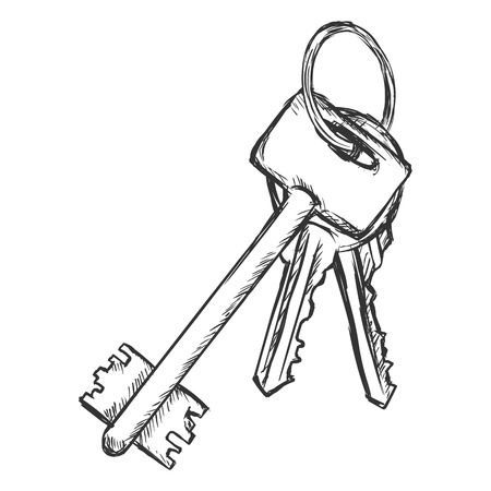 Vector Sketch Bunch of Modern Keys on White Backgroundのイラスト素材