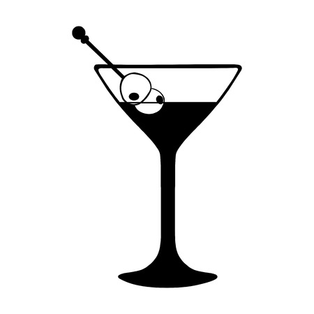 Vector  Martini Glass with Olives. Black and White Illustration.のイラスト素材