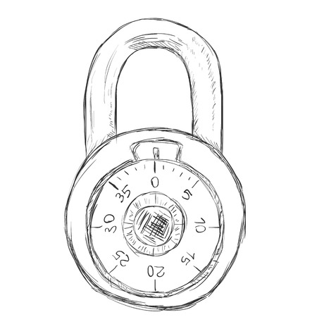 Vector Illustration - Single Sketch Padlock on White Backgroundのイラスト素材
