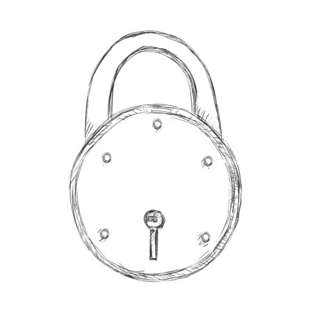 Vector Illustration - Single Sketch Padlock on White Backgroundのイラスト素材
