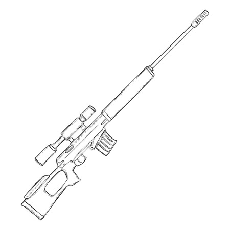 Vector Sketch Sniper Rifle on White Backgroundのイラスト素材