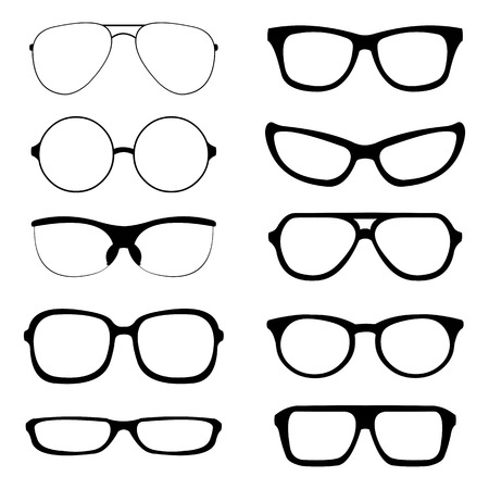 Vector Set of Black Glasses Silhouettes on White Backgroundのイラスト素材