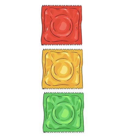 Vector Cartoon Color Condoms on White Backgroundのイラスト素材